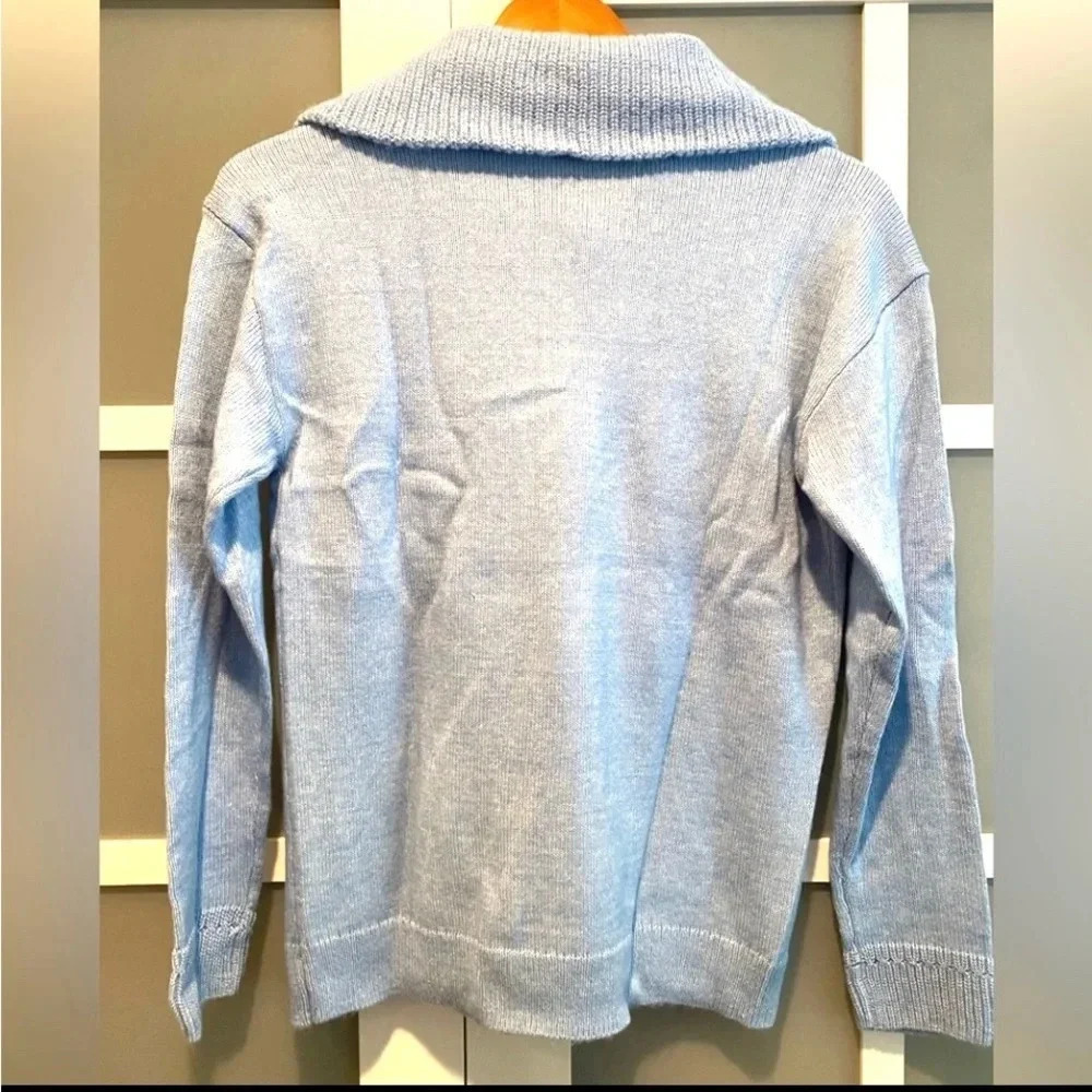 Talbots Breton Button Wide Collar Chunky Pullover Breezy Blue Cotton Women’s XS - Picture 6 of 13